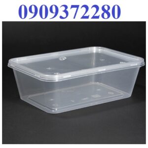 Hộp nhựa chữ nhật 750ml trắng